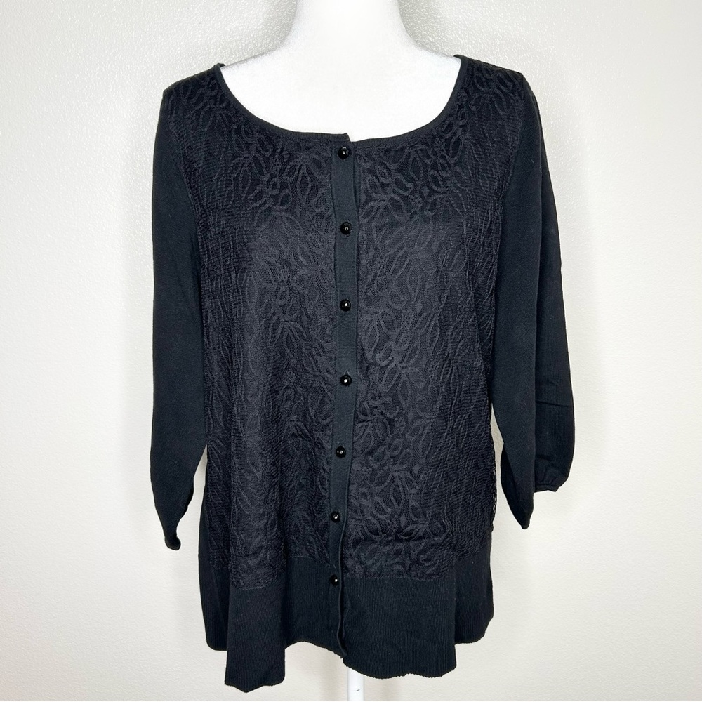 Lane Bryant Womens Black Lace Button Down Cardigan Sweater Plus